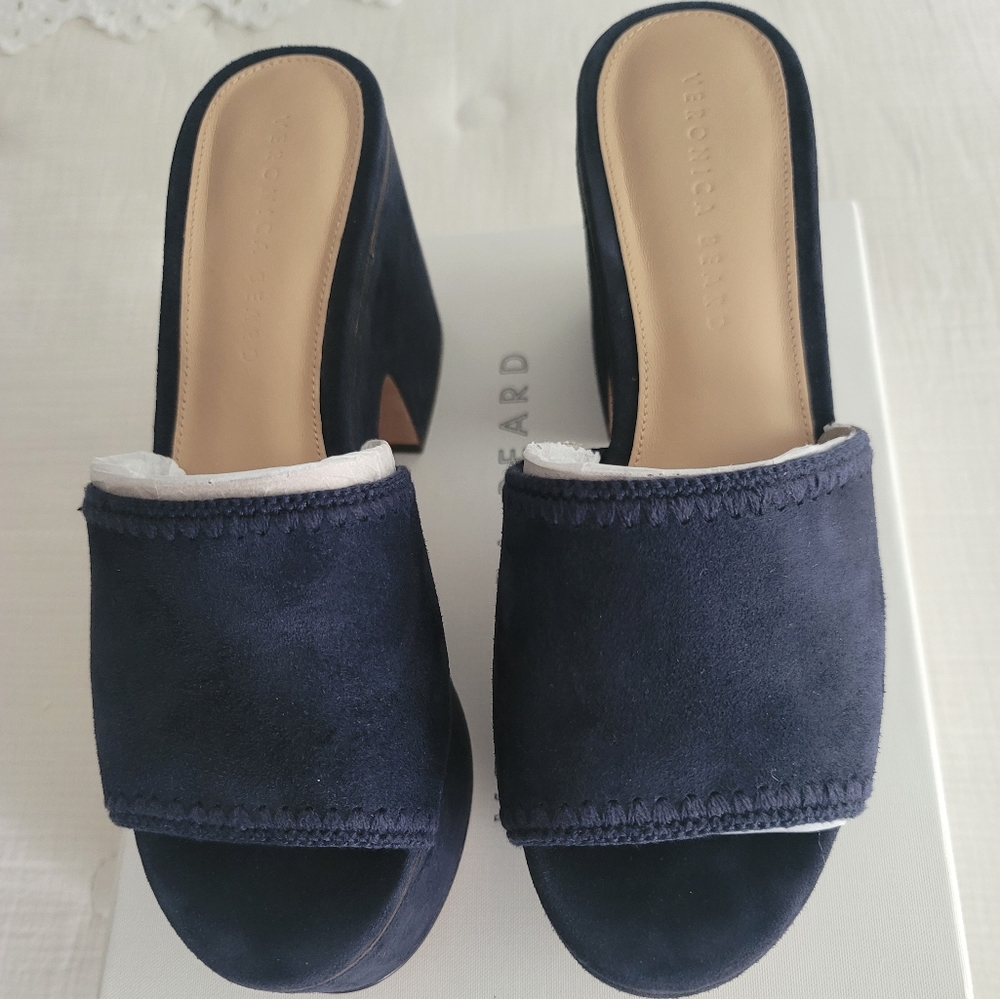 Veronica Beard Dark Blue Suede Mules
